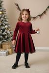 Miniğimin Cicileri Kadife Tül Detaylı Kız Çocuk Elbise - Kırmızı