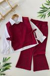 Miniğimin Cicileri Gömlekli Taş Detaylı Kız Çocuk 3 lü Takım - Bordo