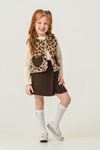 Miniğimin Cicileri Leopar Kürklü Kalp Detaylı Kız Çocuk 2 lü Takım - Kahverengi