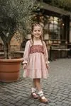 Miniğimin Cicileri (6-12 Yaş) Deri Yelekli Müslin Pamuk Elbise Kız Çocuk - Pembe