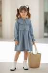 Miniğimin Cicileri Taş Detaylı Kız Çocuk Kot Elbise - Açık Mavi