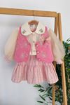 Miniğimin Cicileri Vintage Nakış Detaylı Yelekli Kız Çocuk Elbise Takımı - Pembe