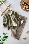 Miniğimin Cicileri Örgü Detaylı Triko Hırkalı Gömlekli Erkek Çocuk 3 lü Takım - Yeşil