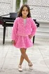 Miniğimin Cicileri Gül Desen Ceketli Taşlı Kız Çocuk 3 lü Takım - Pembe