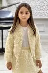 Miniğimin Cicileri Gül Desen Ceketli Taşlı Kız Çocuk 3 lü Takım - Bej