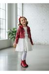 Miniğimin Cicileri Dantel Detaylı Beyaz Elbise ve Püsküllü Deri Ceket Kız Çocuk Takımı - Kırmızı