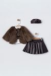 Miniğimin Cicileri Kürklü Deri Etekli Kız Çocuk 4 lü Takım - Acı Kahve