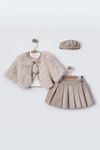 Miniğimin Cicileri Kürklü Deri Etekli Kız Çocuk 4 lü Takım - Bej