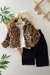 Miniğimin Cicileri Leopar Kürklü 3 lü Kız Çocuk Takım - Kahverengi