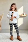Miniğimin Cicileri Dino Desenli Kız Çocuk 2 li Taytlı Takım - Beyaz