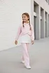 Miniğimin Cicileri Yazı Baskılı Crop Sweatshirt ve Bol Paça Kız Çocuk Eşofman Takımı - Pembe