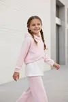 Miniğimin Cicileri Yazı Baskılı Crop Sweatshirt ve Bol Paça Kız Çocuk Eşofman Takımı - Pembe