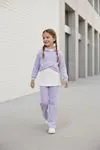 Miniğimin Cicileri Yazı Baskılı Crop Sweatshirt ve Bol Paça Kız Çocuk Eşofman Takımı - Lila