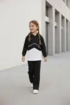 Miniğimin Cicileri Yazı Baskılı Crop Sweatshirt ve Bol Paça Kız Çocuk Eşofman Takımı - Siyah