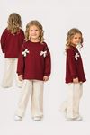 Miniğimin Cicileri Fiyonk Detaylı Çimalı Kız Çocuk 2 li Takım - Bordo