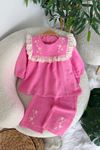 Miniğimin Cicileri Müslin Fisto Detaylı Çiçek İşleme Kız Çocuk 2 li Takım - Pembe