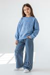 Minigimin Cicileri Yıldız Taşlı Detaylı Sweatshirt Yıldız Detay Jean Pantolonlu 2 li Kız Çocuk Takım - Mavi