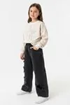 Minigimin Cicileri Yıldız Taşlı Detaylı Sweatshirt Yıldız Detay Jean Pantolonlu 2 li Kız Çocuk Takım - Krem