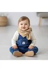 Minigimin Cicileri Ayıcık Nakışlı Denim Salopet 3'lü Erkek Bebek Takım - Mavi