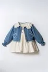 Minigimin Cicileri Kalp İşleme Denim Ceket Bebe Yaka Müslim Elbise 2'Lİ Kız Çocuk Takım - Açık Mavi