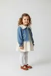 Minigimin Cicileri Kalp İşleme Denim Ceket Bebe Yaka Müslim Elbise 2'Lİ Kız Çocuk Takım - Açık Mavi