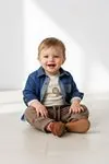 Minigimin Cicileri Lion Nakışlı Denim Ceket 3'Lü Erkek Bebek Takım - Mavi