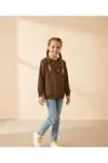 Miniğimin Cicileri Pul Çiçek İşlemeli Kız Çocuk Sweat - Kahve