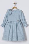 Minigimin Cicileri Brode Nakış Detaylı Kız Çocuk Elbise - Mavi