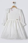 Minigimin Cicileri Brode Nakış Detaylı Kız Çocuk Elbise - Ekru