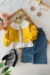 Miniğimin Cicileri Yaka Dantel Detaylı Ceketli 3 lü Kız Çocuk Takım - Sarı