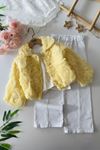 Miniğimin Cicileri Gül Dokulu  Ceketli Beyaz Pantolonlu Kız Çocuk 3’lü Takım - Sarı