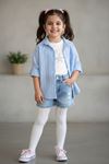 Miniğimin Cicileri Yıldız Detaylı Badi ve Çizgili Kız Çocuk Gömlek - Mavi