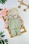 Miniğimin Cicileri Yaka Kol Gül Desenli Kız Bebek 2 li Takım - Yeşil