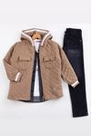 Miniğimin Cicileri (9-12) Kapitone İşlemeli Kapüşonlu Erkek Çocuk 4 lü Takım - Açık Kahve