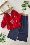 Miniğimin Cicileri Kapüşonlu Beli Büzgülü Ceketli Bol Paça Pantolonlu Kız Çocuk 2’li Takım - Kırmızı