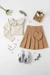 Miniğimin Cicileri Kalp Çanta Detaylı Müslin Gömlekli Kız Çocuk 2 li Takım - Kahve