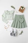 Miniğimin Cicileri Kalp Çanta Detaylı Müslin Gömlekli Kız Çocuk 2 li Takım - Yeşil