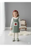 Miniğimin Cicileri Çilek Nakış Kız Bebek 2 li Kadife Elbise - Yeşil