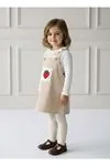 Miniğimin Cicileri Çilek Nakış Kız Bebek 2 li Kadife Elbise - Bej
