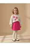 Miniğimin Cicileri Çiçek işlemeli Sweat Gabardin Etekli Kız Çocuk Etekli Takım - Pembe