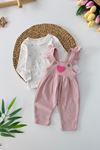 Miniğimin Cicileri Kalp Detaylı Kız Bebek 2 Li Tulum Takım - Pembe