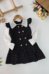 Miniğimin Cicileri Tüvit Düğmeli Kız Çocuk Taşlı Elbise - Siyah