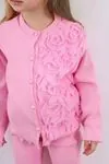 Miniğimin Cicileri Gül Aplike Hırkalı Kız Ribanadan Çocuk 2’li Takım - Pembe