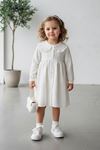 Miniğimin Cicileri  Fistolu Fırfırlı Bebe Yaka Boydan Düğmeli Uzun Kol Kız Çocuk Elbise - Ekru