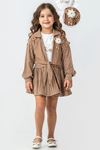 Miniğimin Cicileri Ekose Desenli Çiçek Broş Detaylı Gömlekli 3’lü Kız Çocuk Etek Takım - Kahverengi