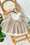 Miniğimin Cicileri (9-24 Ay) Vintage Dantel Yakalı Pamuklu Fırfır Detaylı Kız Bebek Elbise - Taş