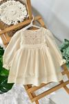 Miniğimin Cicileri (9-24 Ay) Dantel Detaylı Fırfır Kollu Kız Bebek Elbise - Krem