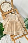 Miniğimin Cicileri (9-24 Ay) Dantel Detaylı Fırfır Kollu Kız Bebek Elbise - Bej