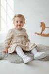 Miniğimin Cicileri (9-24 Ay) Dantel Yaka Kuşaklı Kız Bebek Elbise - Bej