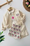 Miniğimin Cicileri Örgü Çiçek Desenli Şort Etekli 3 lü Takım - Krem